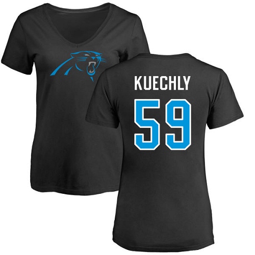 Carolina Panthers Black Women Luke Kuechly Name and Number Logo Slim Fit NFL Football #59 T Shirt->women nfl jersey->Women Jersey